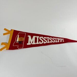 Vintage Mississippi Felt Pennant Banner 25” Red Yellow State Graphic Design